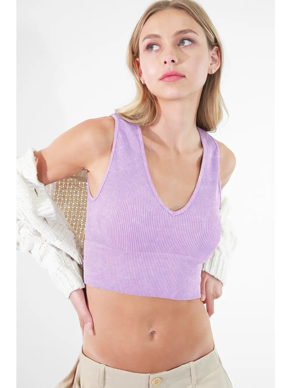 Vintage Plunge V-Neck Seamless Crop Top