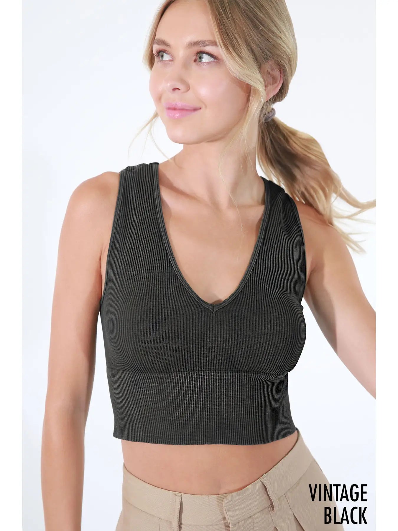 Vintage Plunge V-Neck Seamless Crop Top