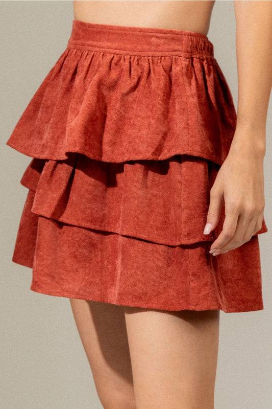 Whispering Corduroy Ruffle Mini Skirt