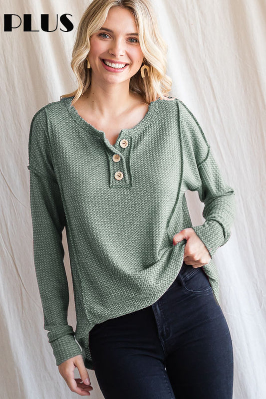 Serene Whisper Waffle Knit Sweater- Plus