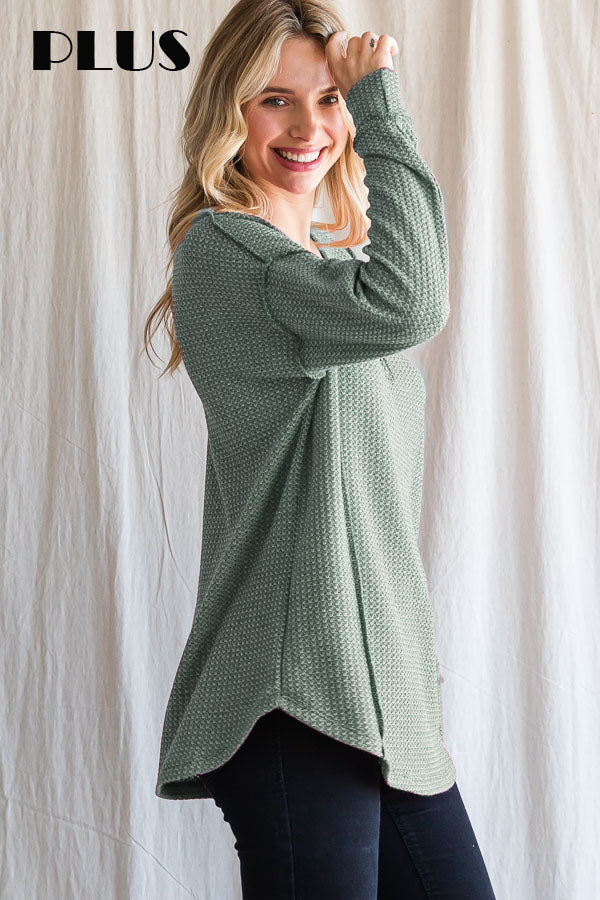 Serene Whisper Waffle Knit Sweater- Plus